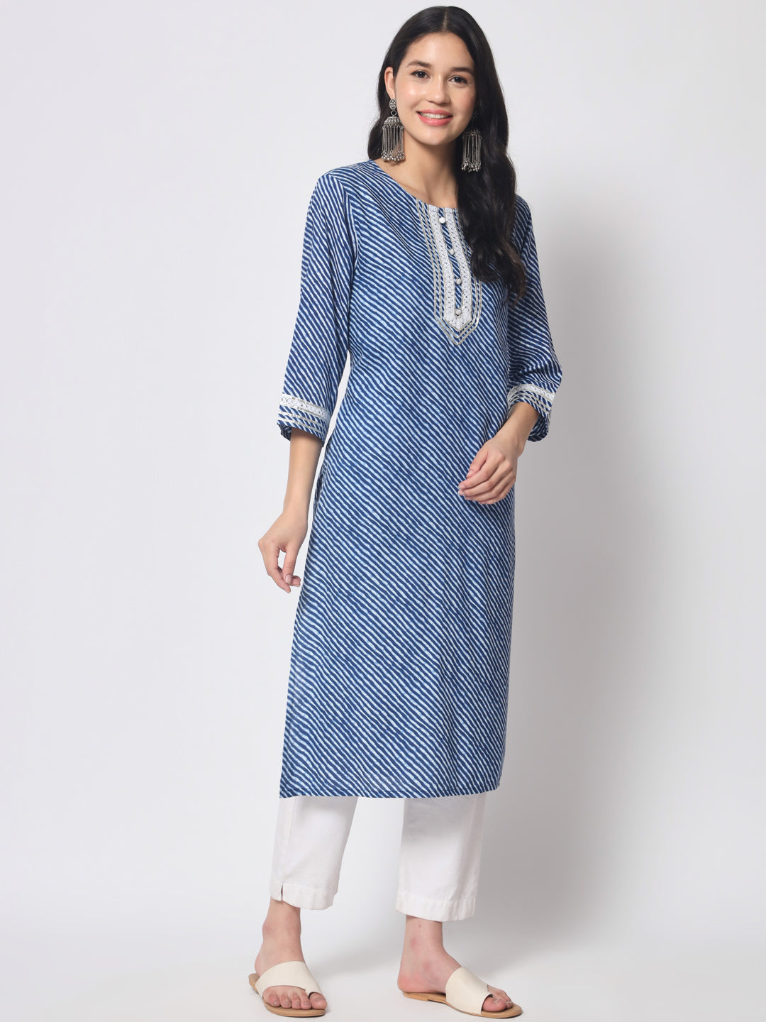 Blue Lahariya Printed Straight Designer Kurta