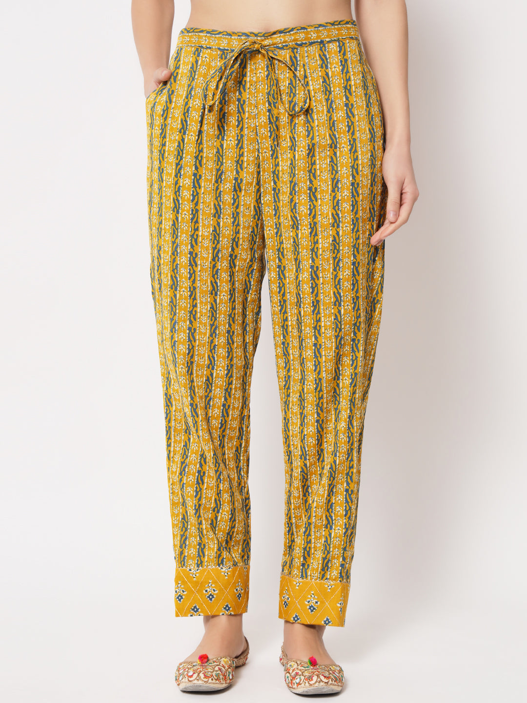 Yellow Booti Printed Zari Work Straight Kurta with Pant & matching Dupatta