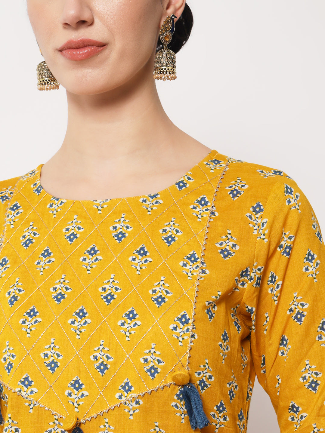 Yellow Booti Printed Zari Work Straight Kurta with Pant & matching Dupatta