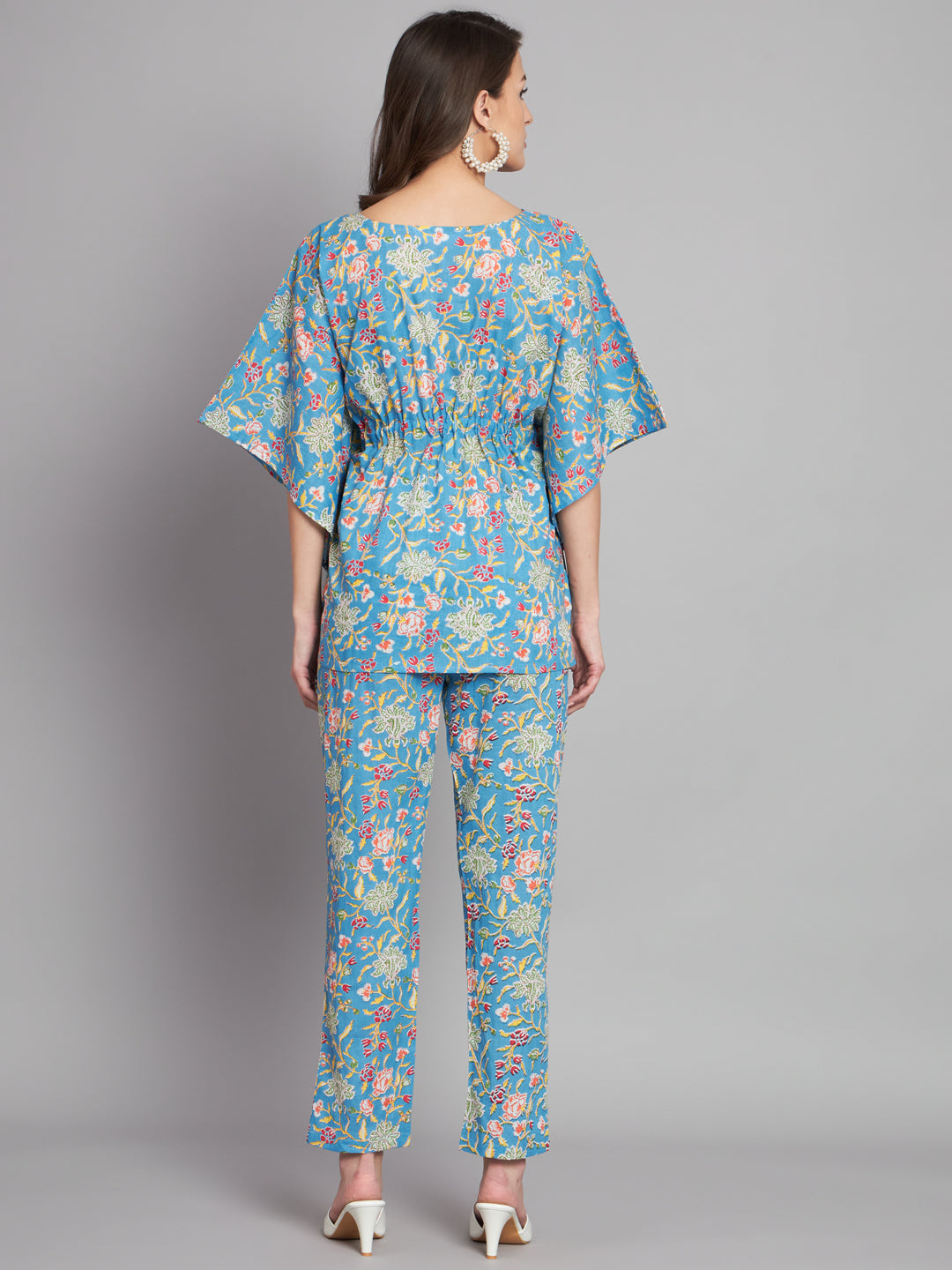Sky Blue Floral Printed Kaftan Co-Ord Set