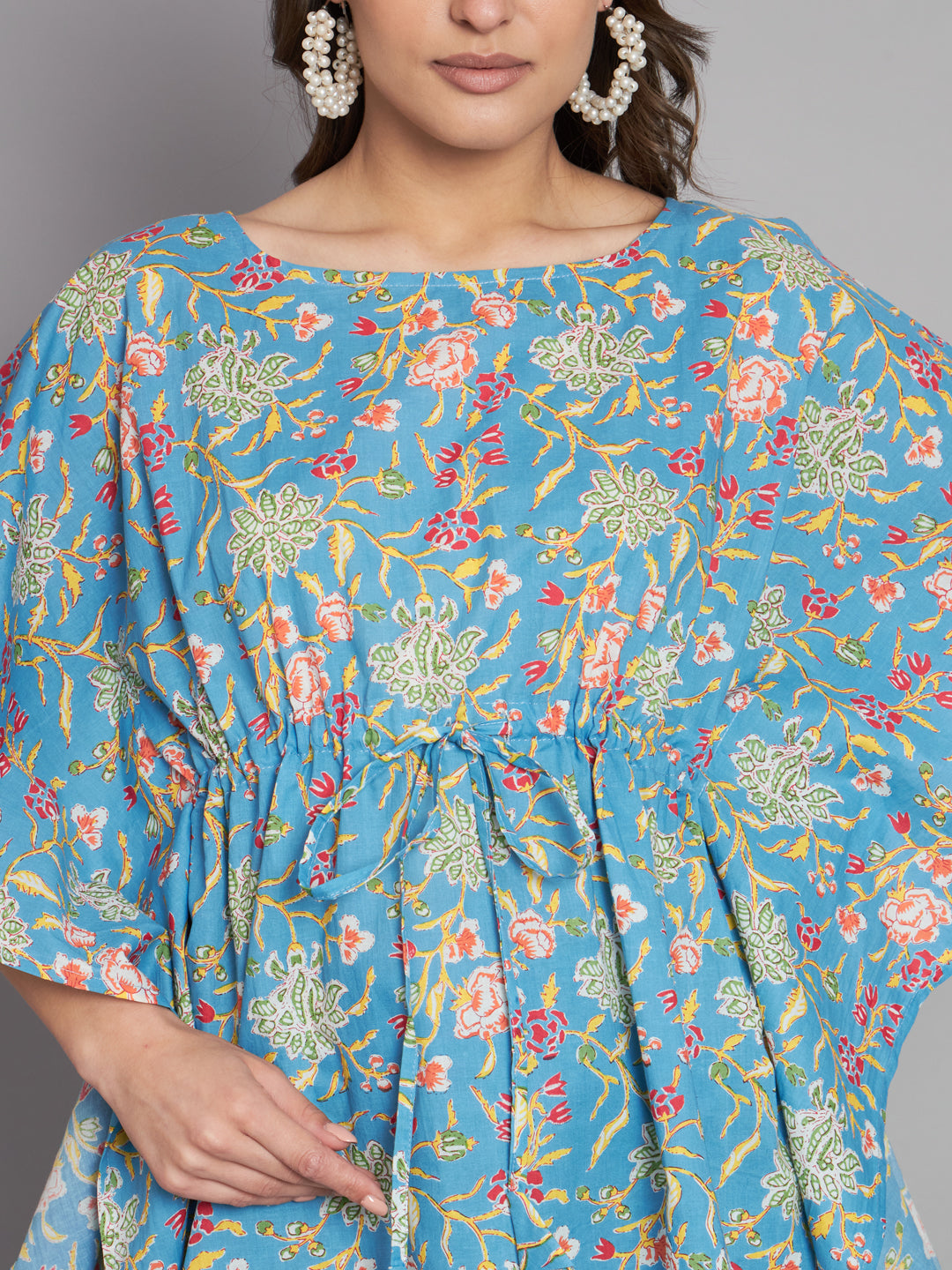 Sky Blue Floral Printed Kaftan Co-Ord Set