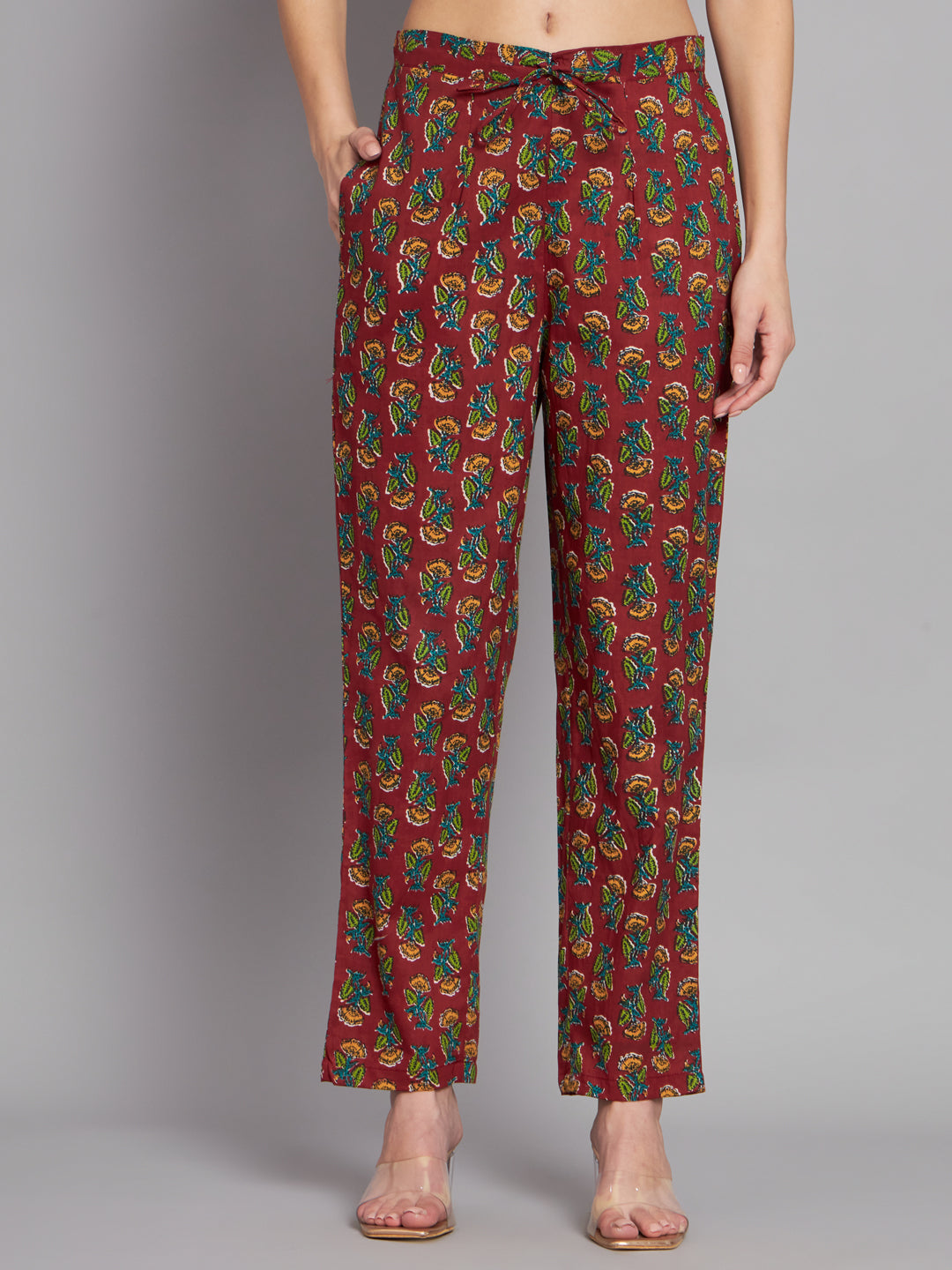 Booti Printed Maroon Kaftan Co-Ord Set