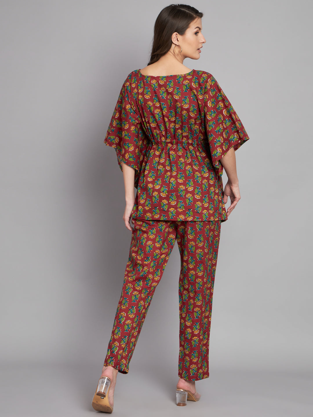 Booti Printed Maroon Kaftan Co-Ord Set