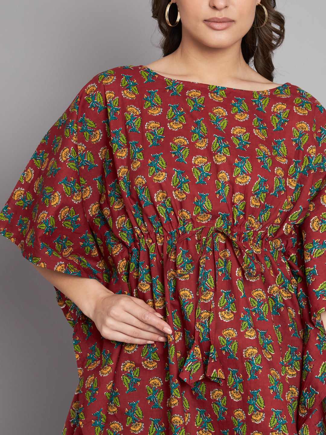 Booti Printed Maroon Kaftan Co-Ord Set