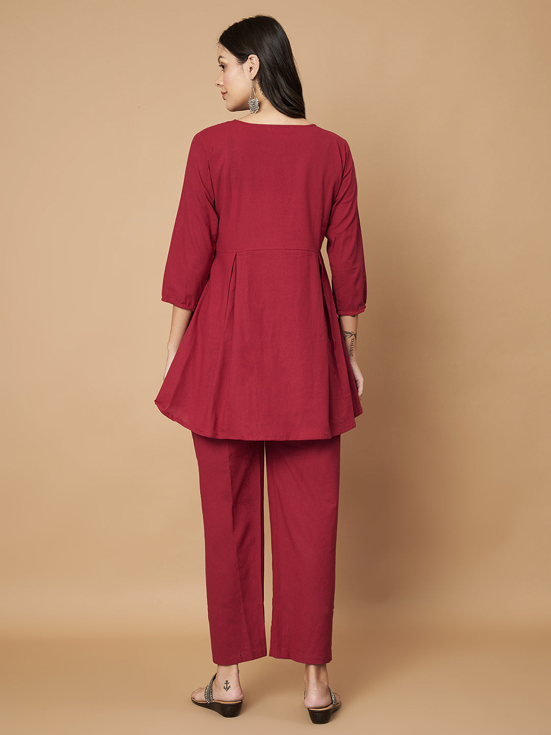 Solid Maroon Maternity Co-Ord Set with Zip