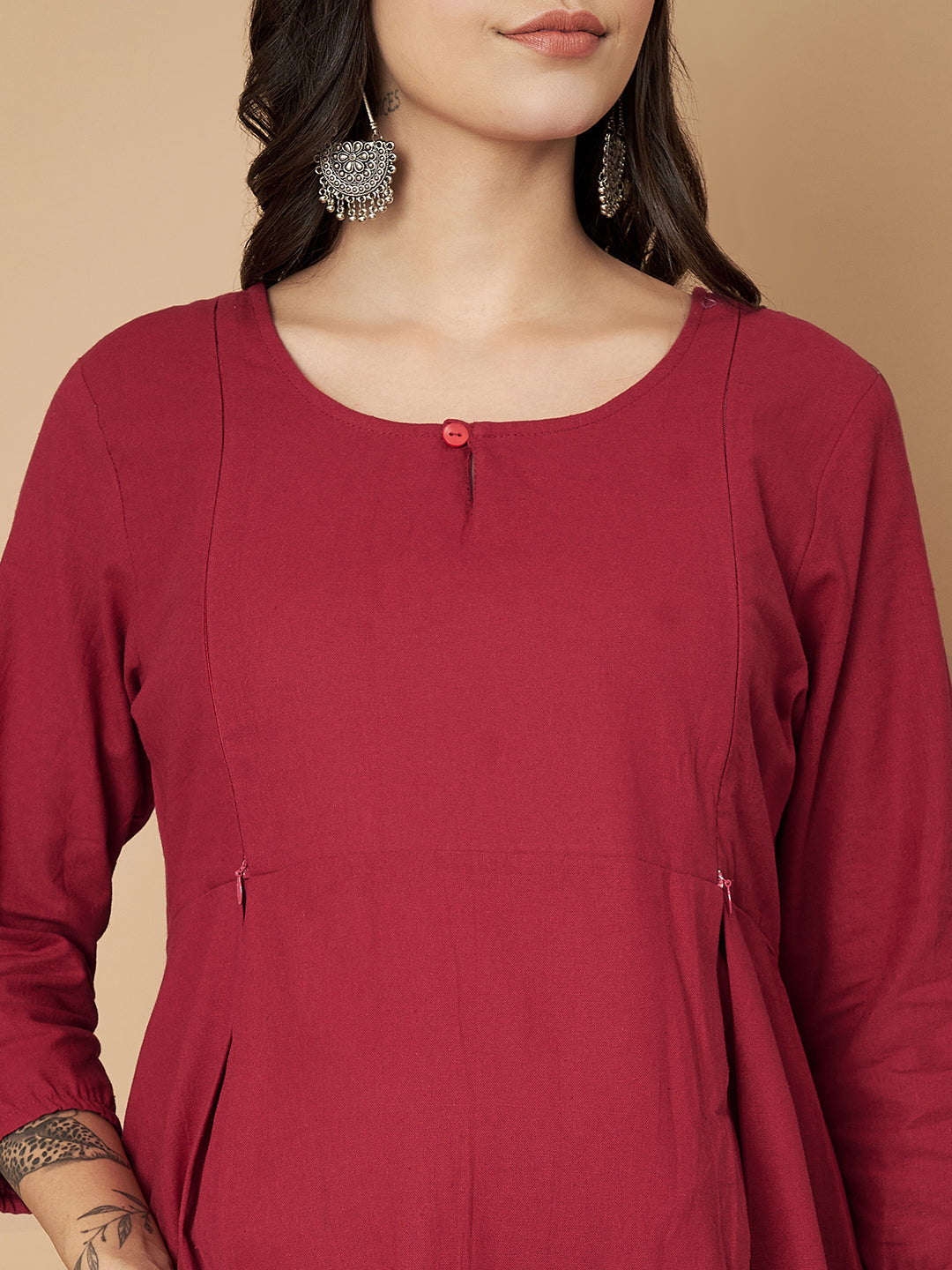Solid Maroon Maternity Co-Ord Set with Zip