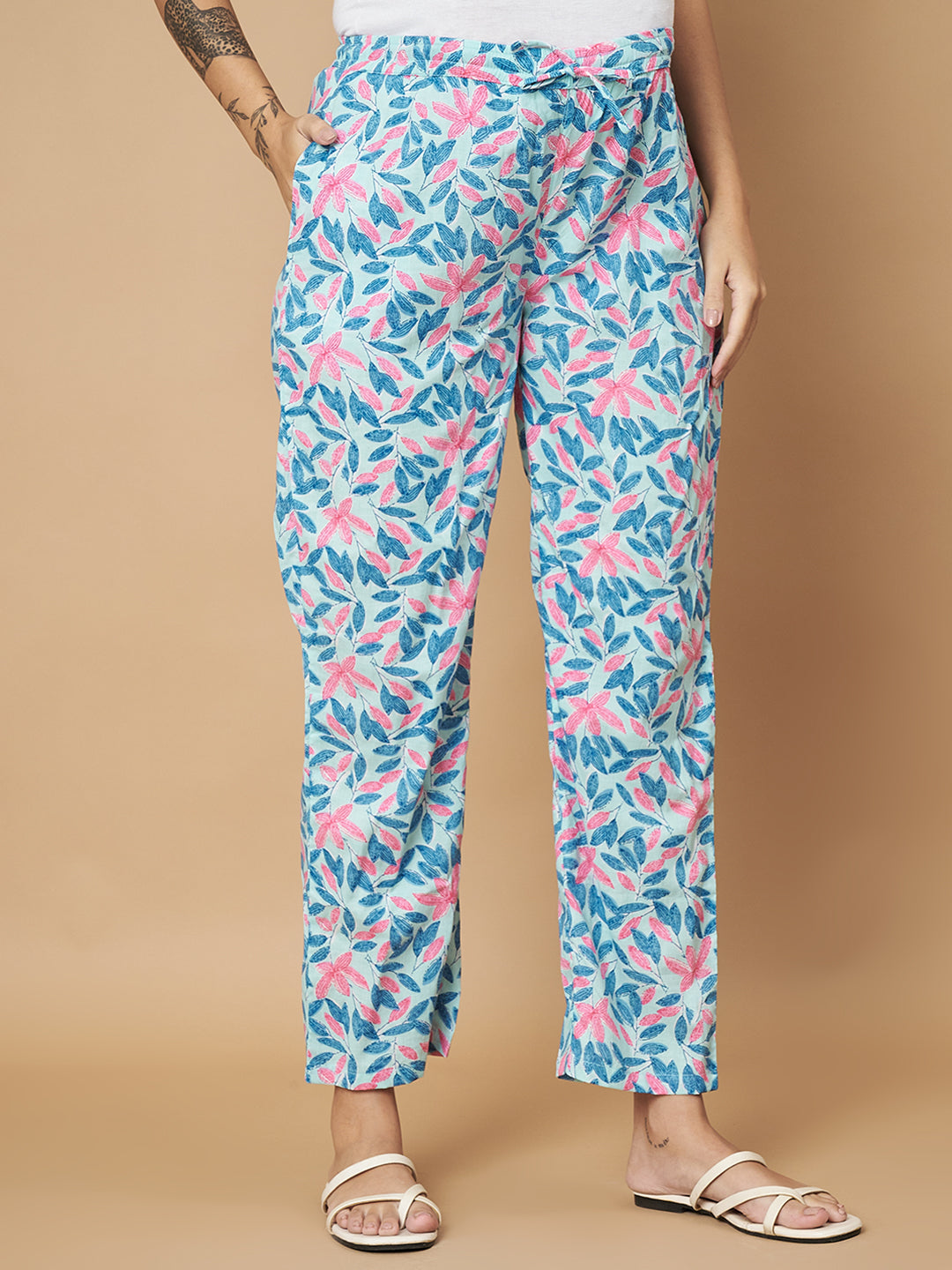 Sky Blue Floral Printed Maternity Co-Ord Set with Zip