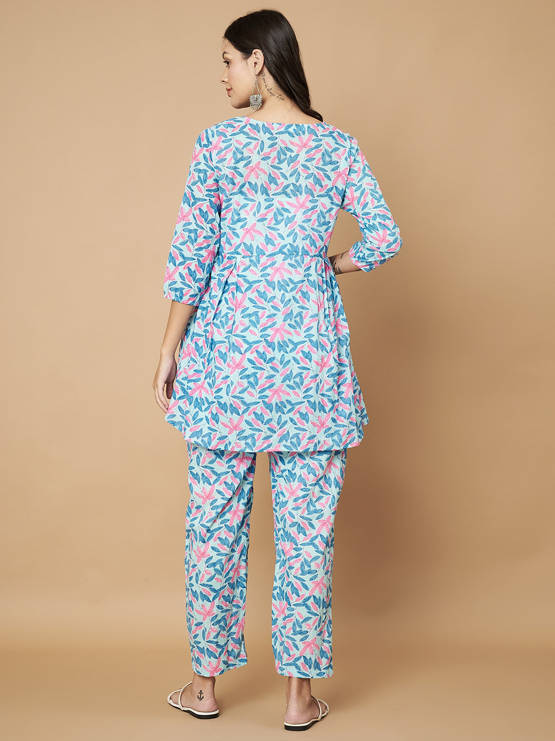 Sky Blue Floral Printed Maternity Co-Ord Set with Zip