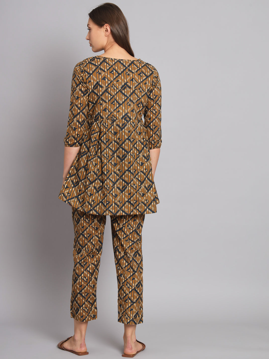 Brown Abstract Printed Maternity Co-Ord Set with Zip