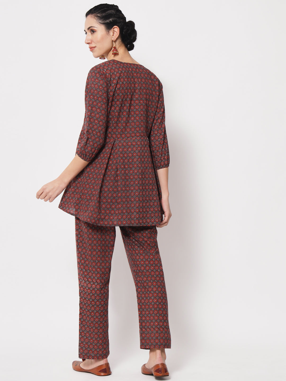 Maroon Abstract Printed Maternity Co-Ord Set with Zip