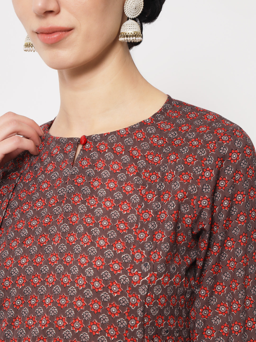 Maroon Abstract Printed Maternity Co-Ord Set with Zip