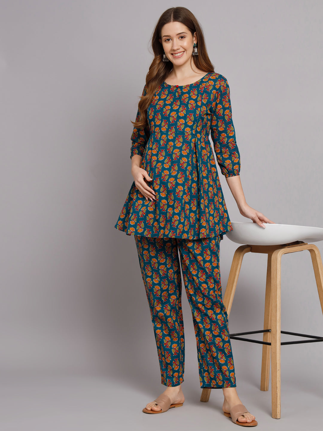 Blue Booti Printed Maternity Co-Ord Set with Zip