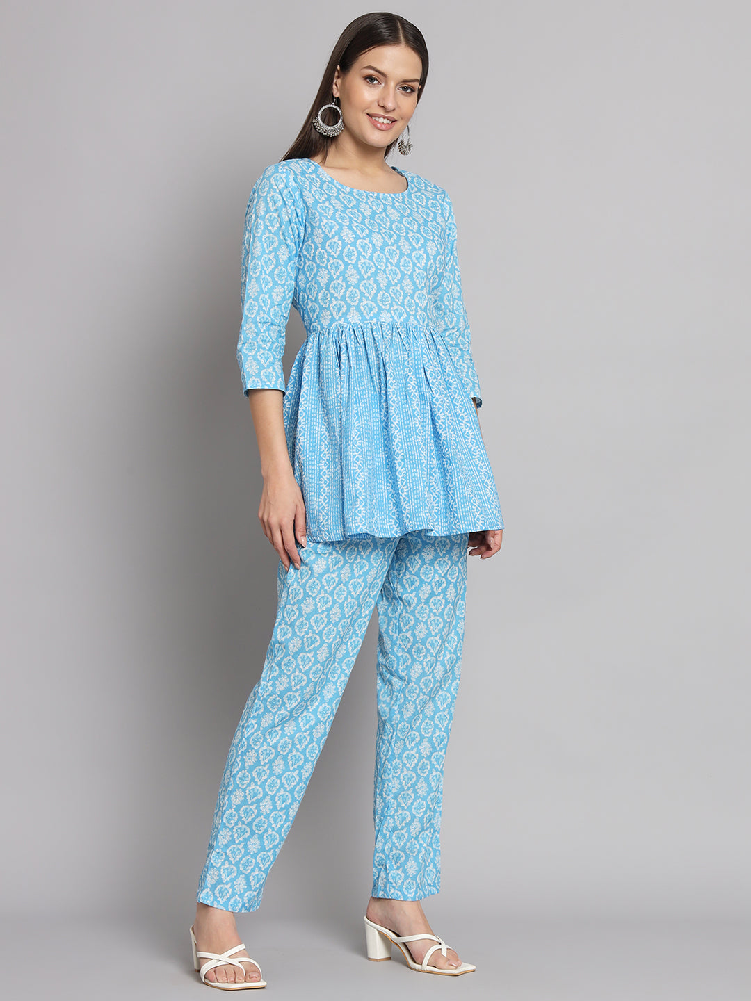 Sky Blue Booti Printed Cotton Co-Ord Set