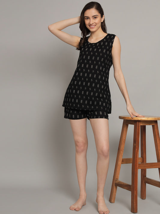 Black Abstract Printed Cotton Co-Ord Set