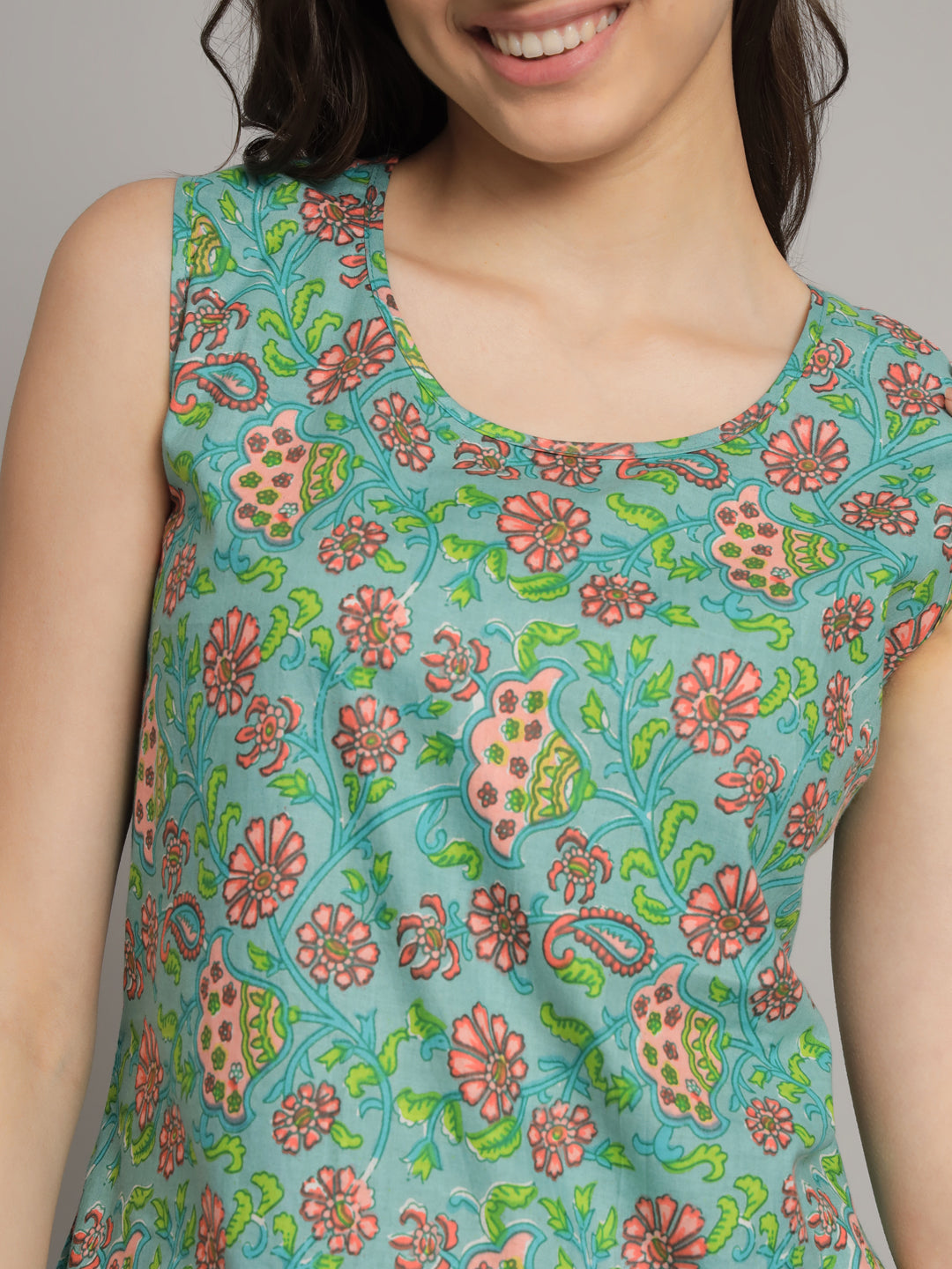 Green Flower Printed Cotton Co-Ord Set