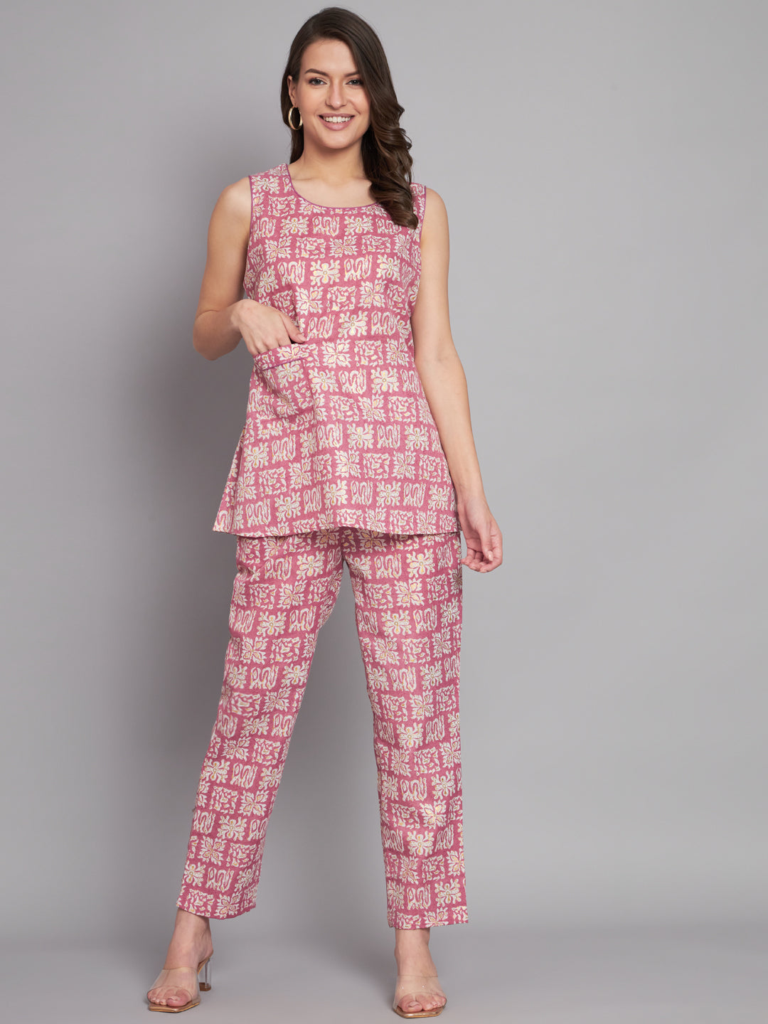 Foil Printed Cotton Onion Color Co-Ord Set