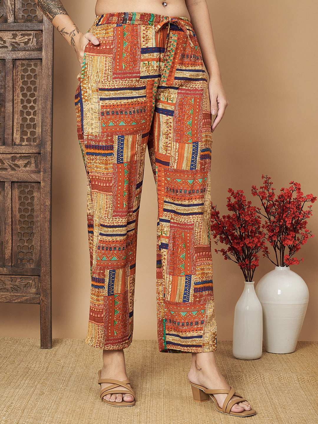 Printed Brown Shirt with Trouser Co-Ord Set