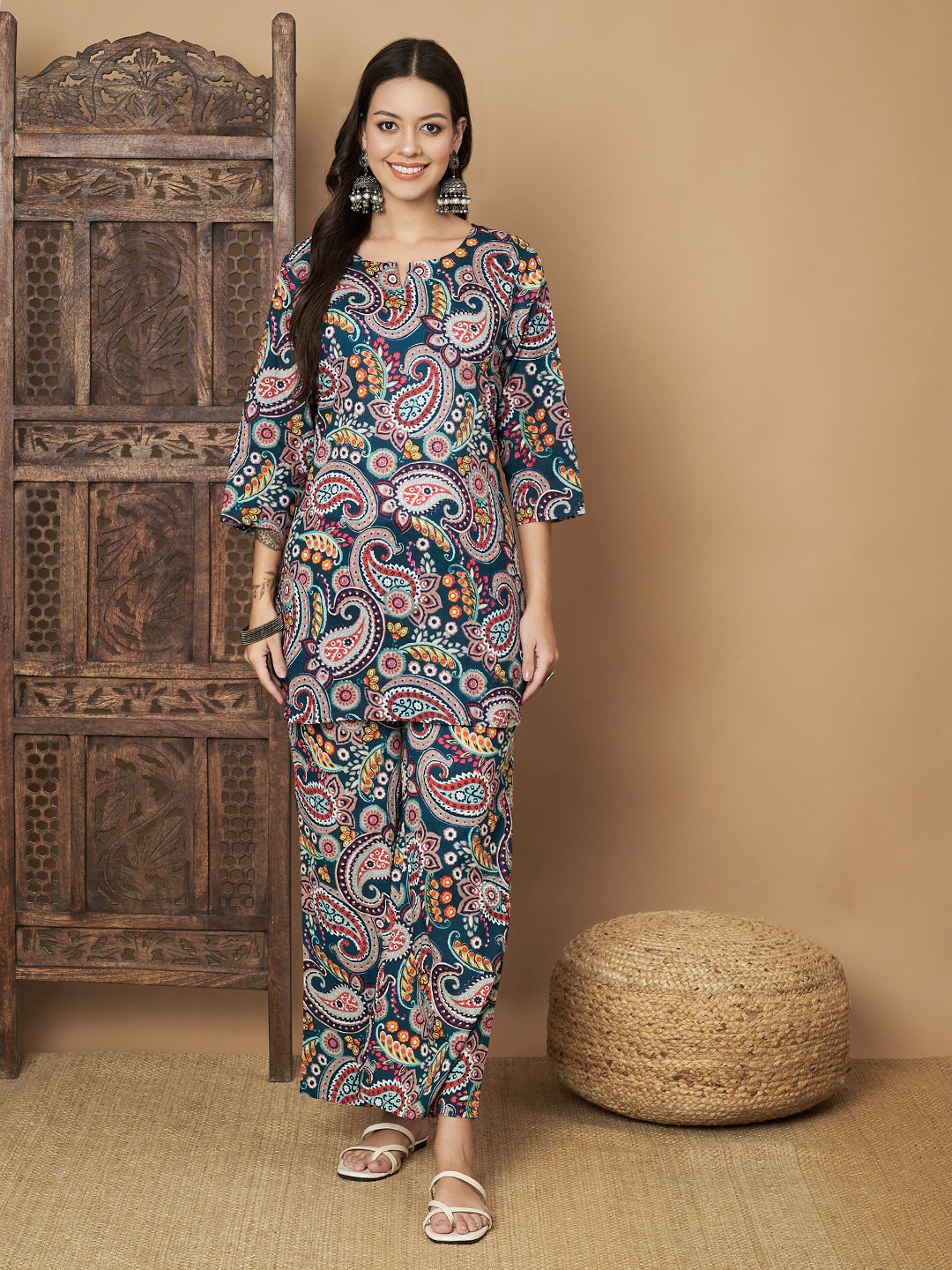 Paisley Printed Cotton Co-Ord Set with Pallazo