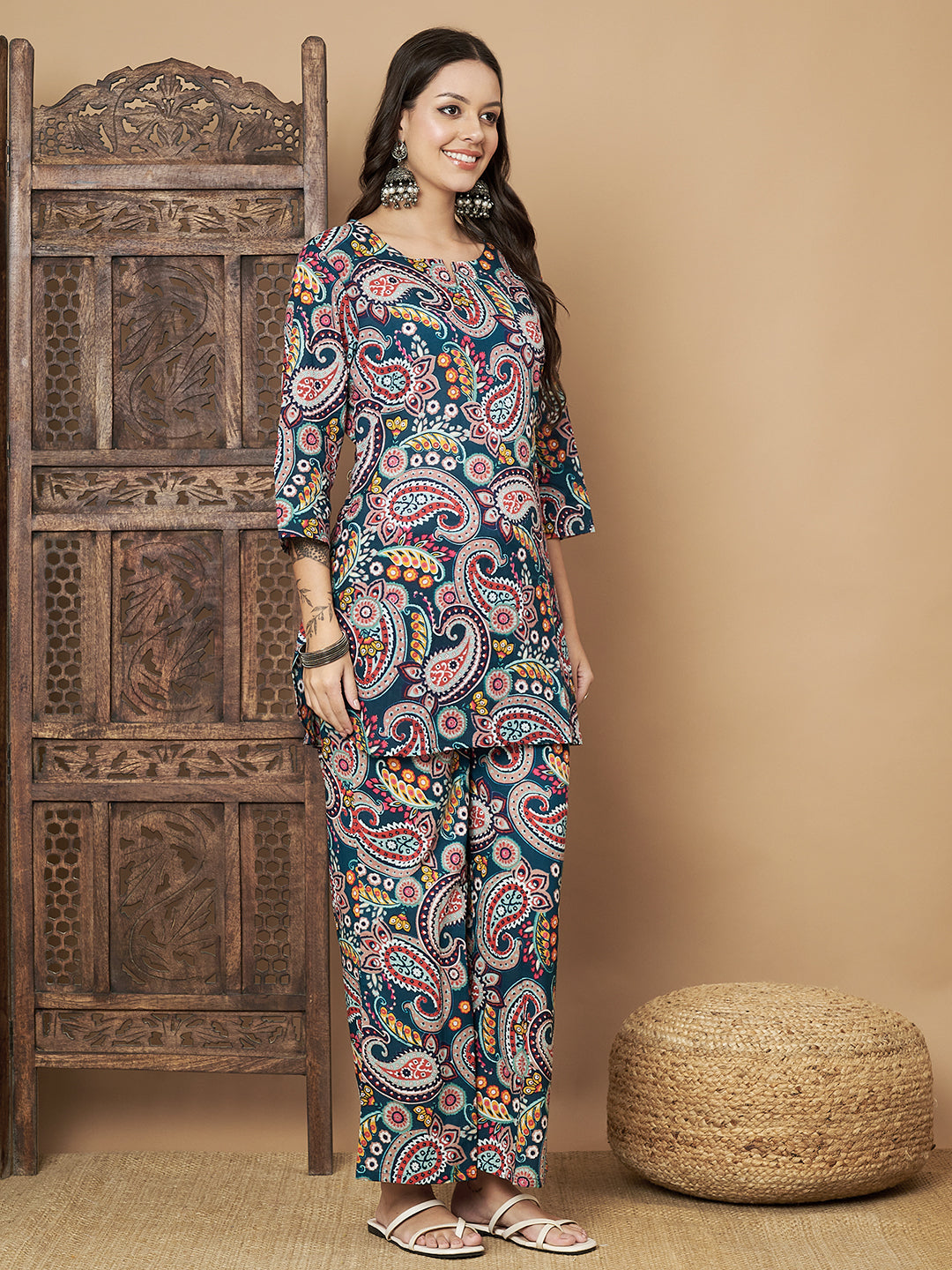 Paisley Printed Cotton Co-Ord Set with Pallazo