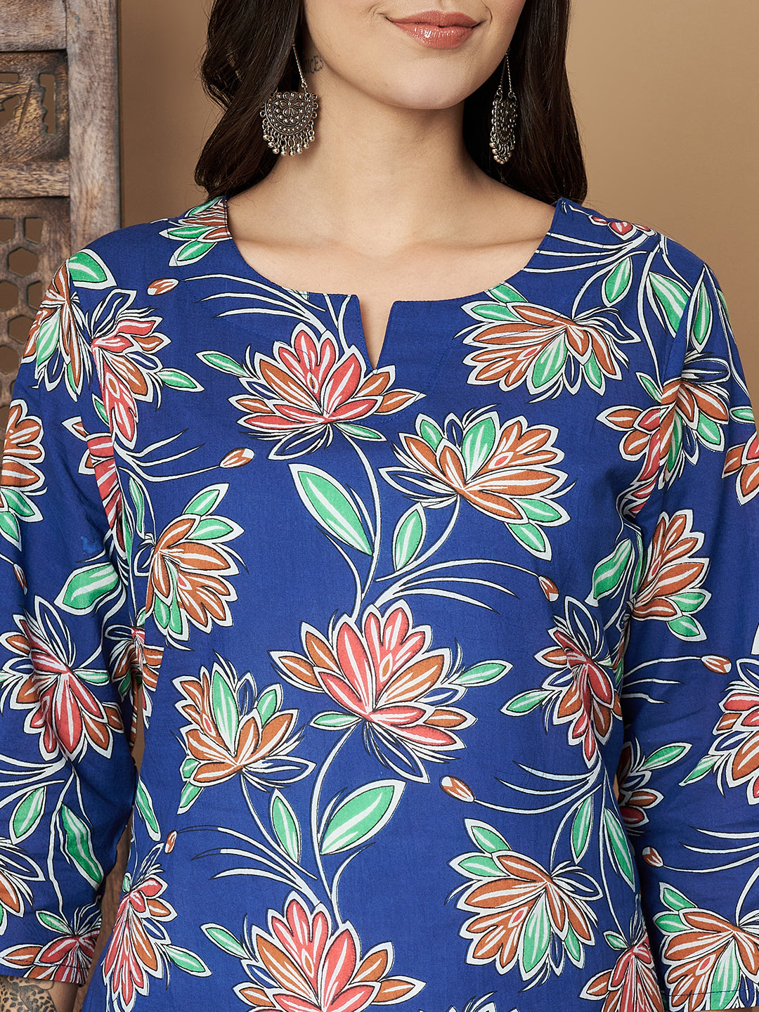 Blue Flower Printed Cotton Co-Ord Set with Pallazo