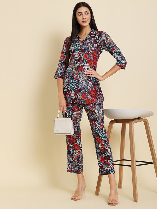 Multicolor Printed Cotton Top with Trouser Co-Ord Set