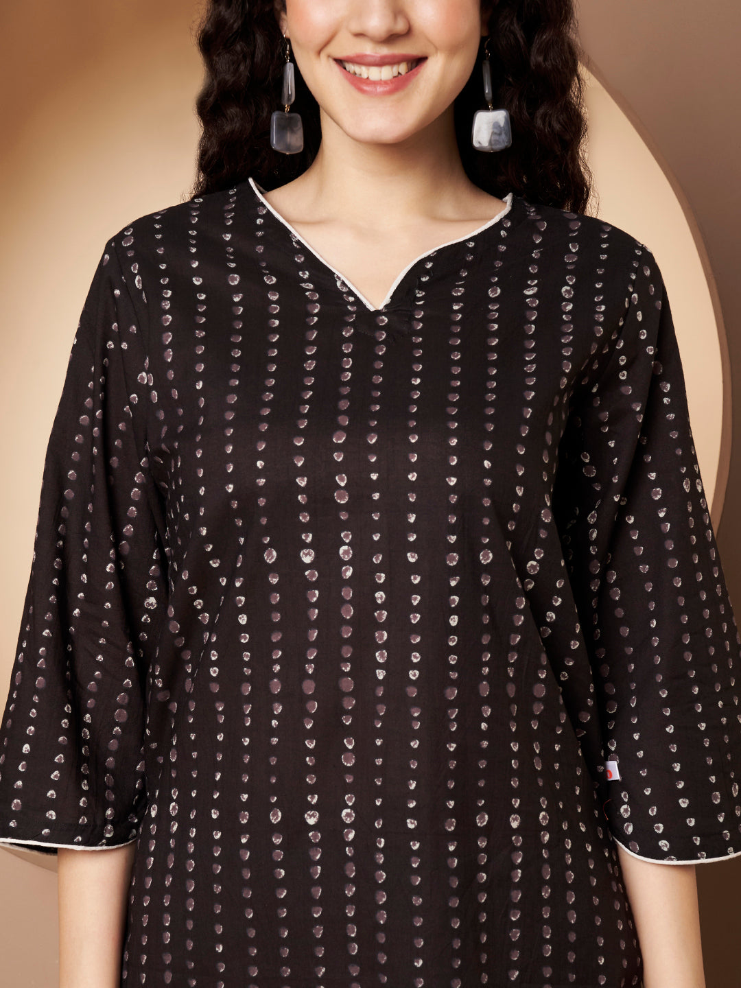 Black Polka Printed Pure Cotton Top Piping With Pant Co-Ord