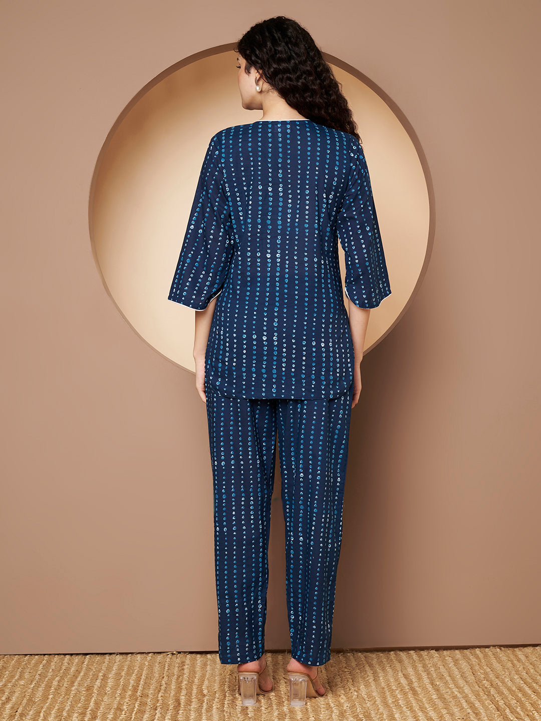 Teal Blue Polka Printed Pure Cotton Top Piping With Pant Co-Ord