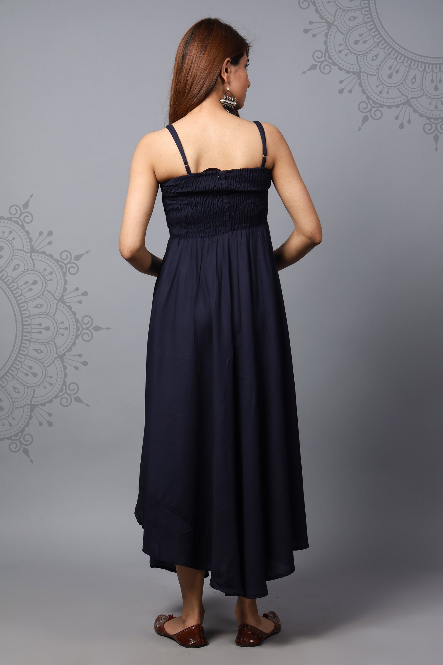 Solid Navy Blue Color Shoulder Straps Maternity Gown