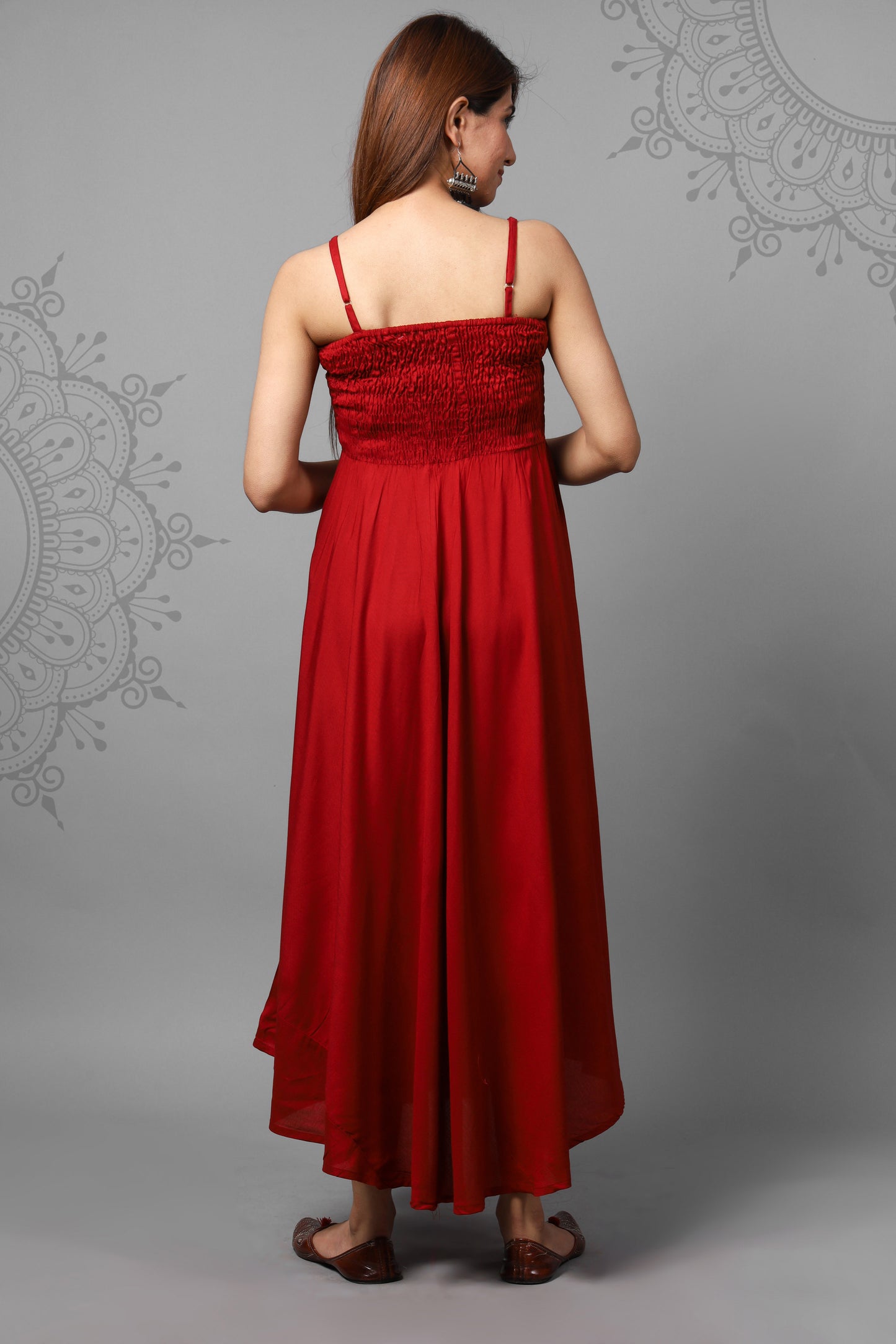 Solid Maroon Color Shoulder Straps Maternity Gown