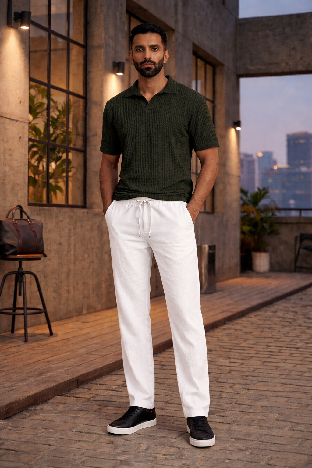 White Cotton Linen Loose Fit Men Pant