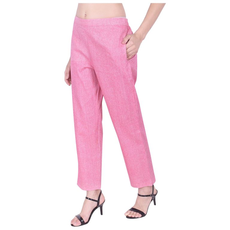 Regular Fit Women Pink Cotton Trousers