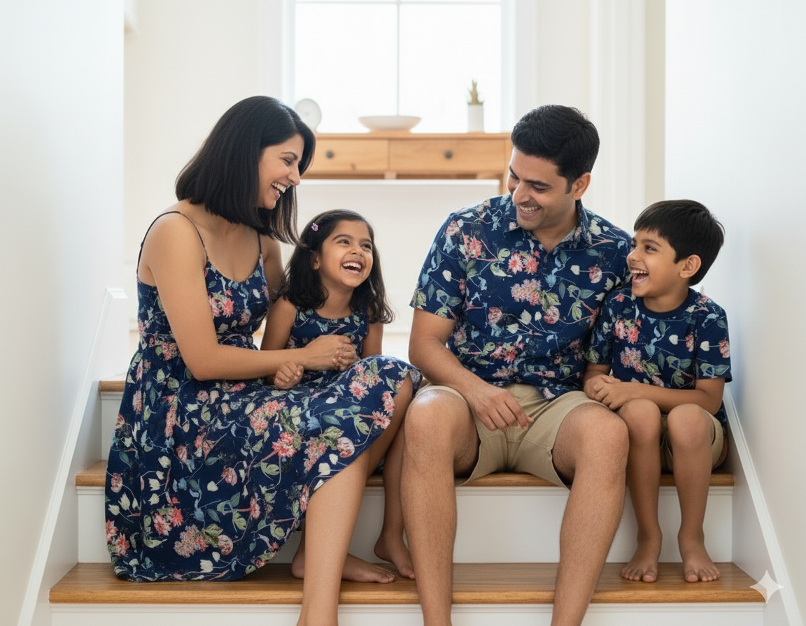 Family Matching Combo for Vacation & Pool Party Navy Flower