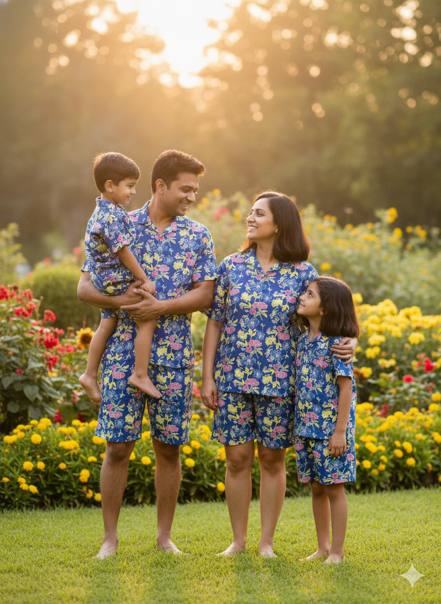 Family Matching Combo for Vacation & Pool Party Blue Flower