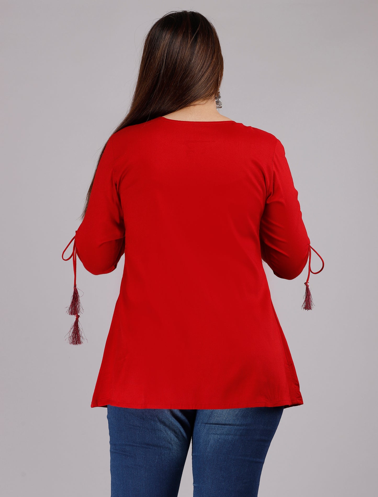 Round Neck Maroon Embroidered Top