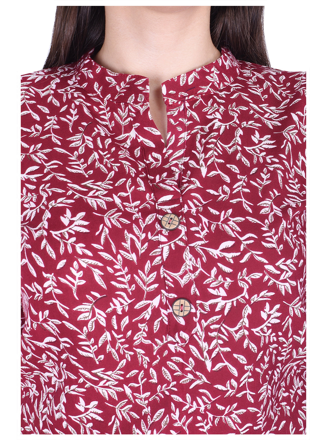 Casual 3/4th Sleeve maroon Flower Printed Top