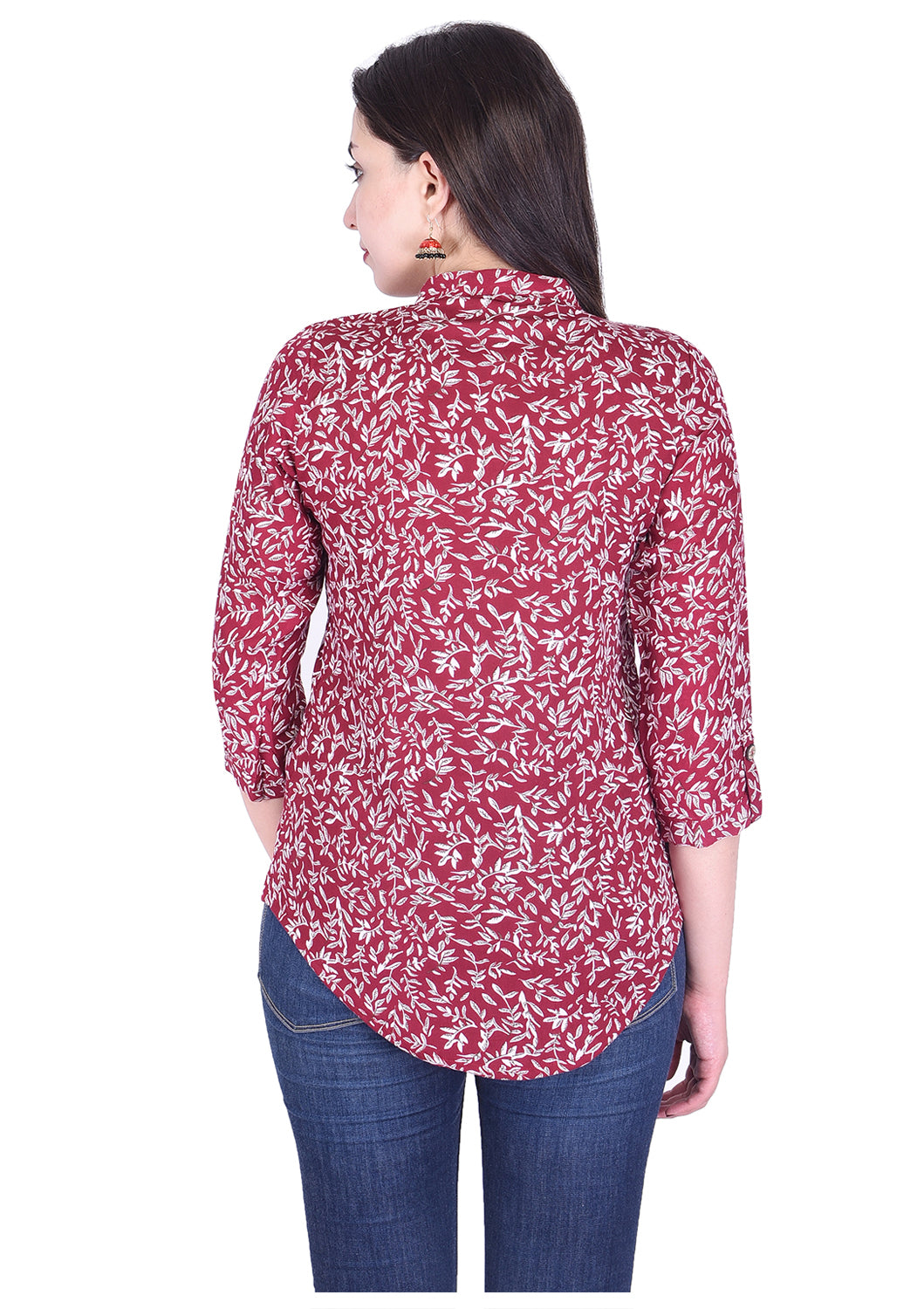 Casual 3/4th Sleeve maroon Flower Printed Top