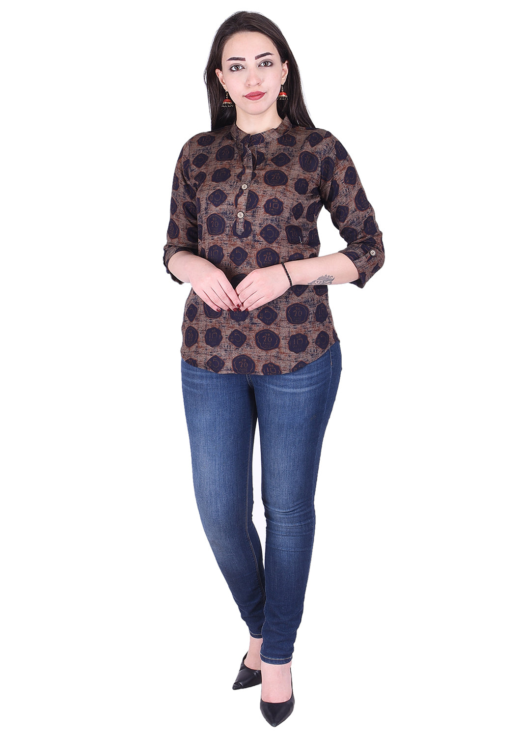 Casual 3/4th Sleeve Coin Printed Top