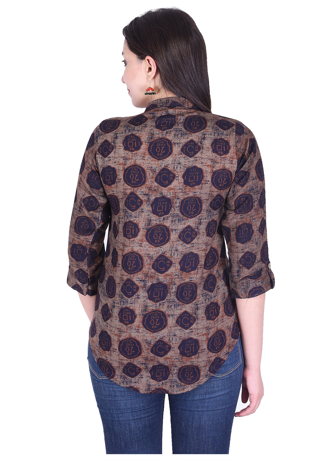 Casual 3/4th Sleeve Coin Printed Top