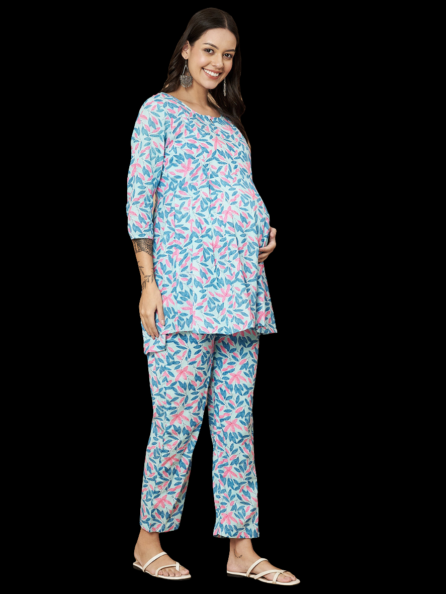 Cotton printed maternity co ord set