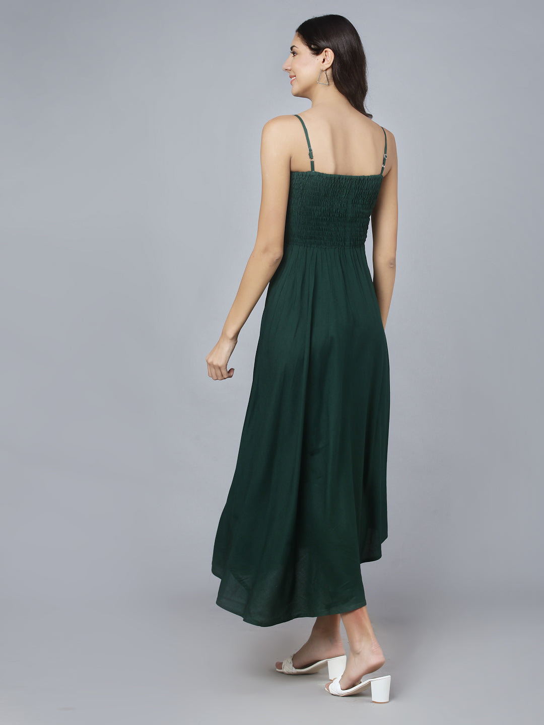 Bottle Green Shoulder Straps Maxi Dress