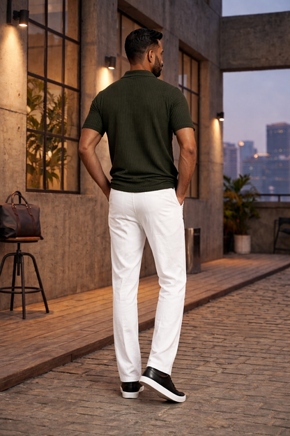 White Cotton Linen Loose Fit Men Pant