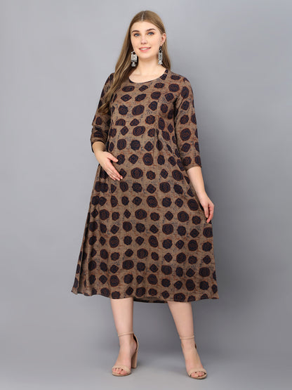 Geometric Coin Printed Copper Maternity Gown with Feeding Zip