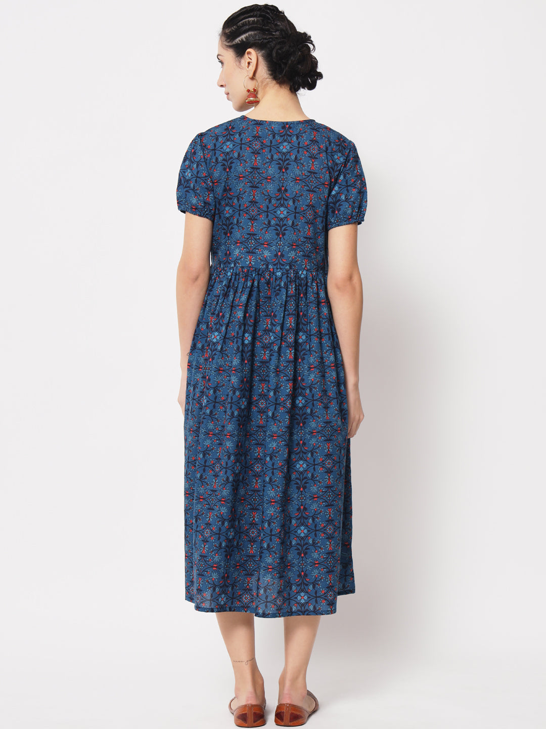 Blue Flower Printed Designer Maternity Gown