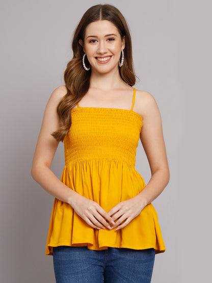 Mustard Yellow Shoulder Straps Short Top