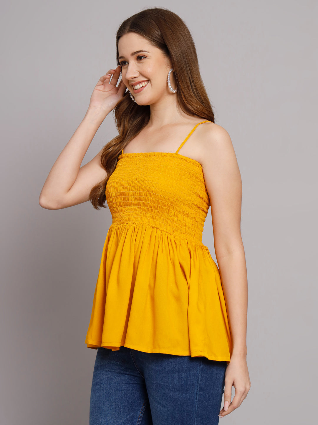 Mustard Yellow Shoulder Straps Short Top