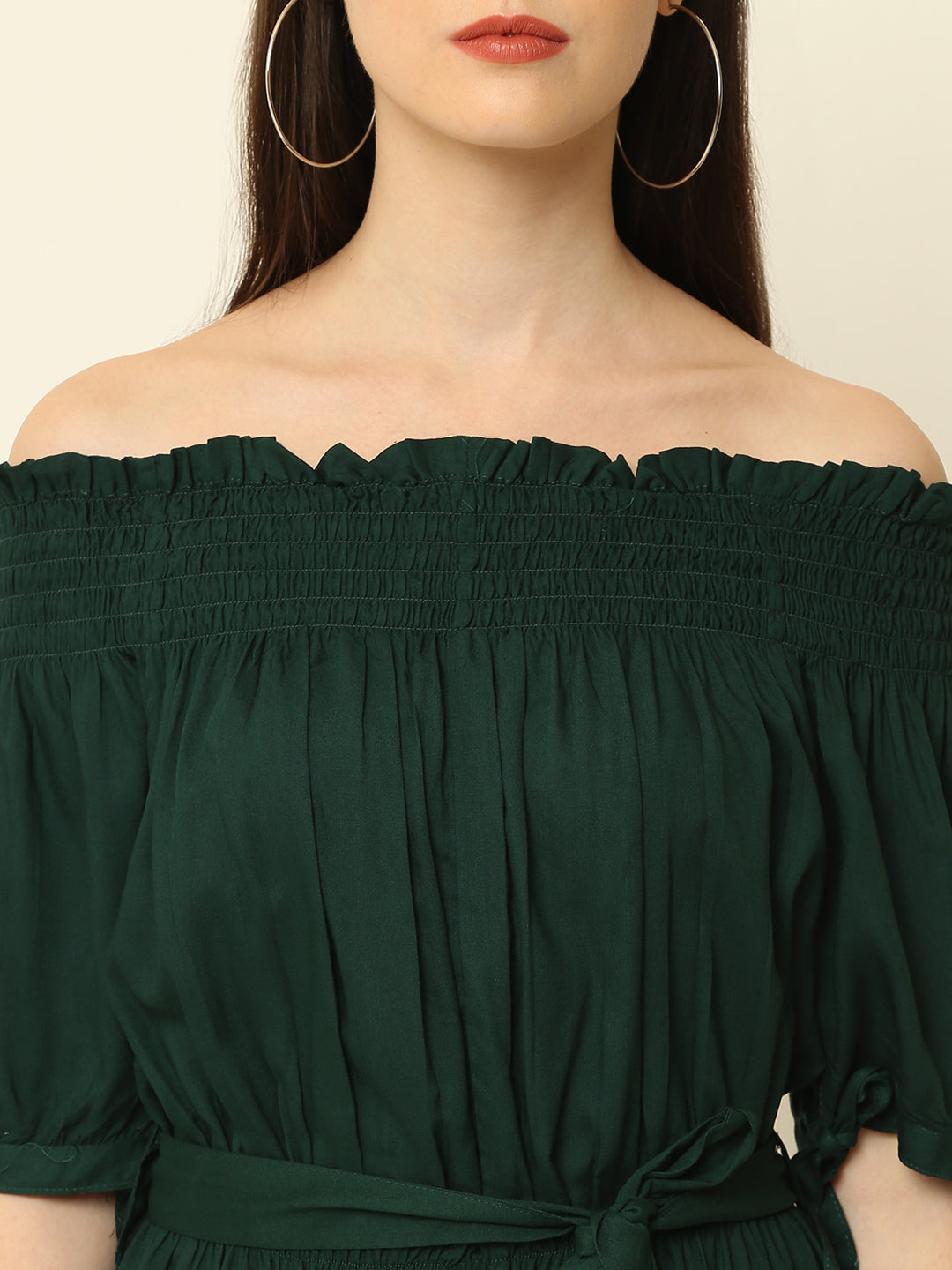 Bottole Green Off Shoulder High Low One Piece Dress