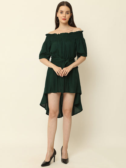 Bottole Green Off Shoulder High Low One Piece Dress