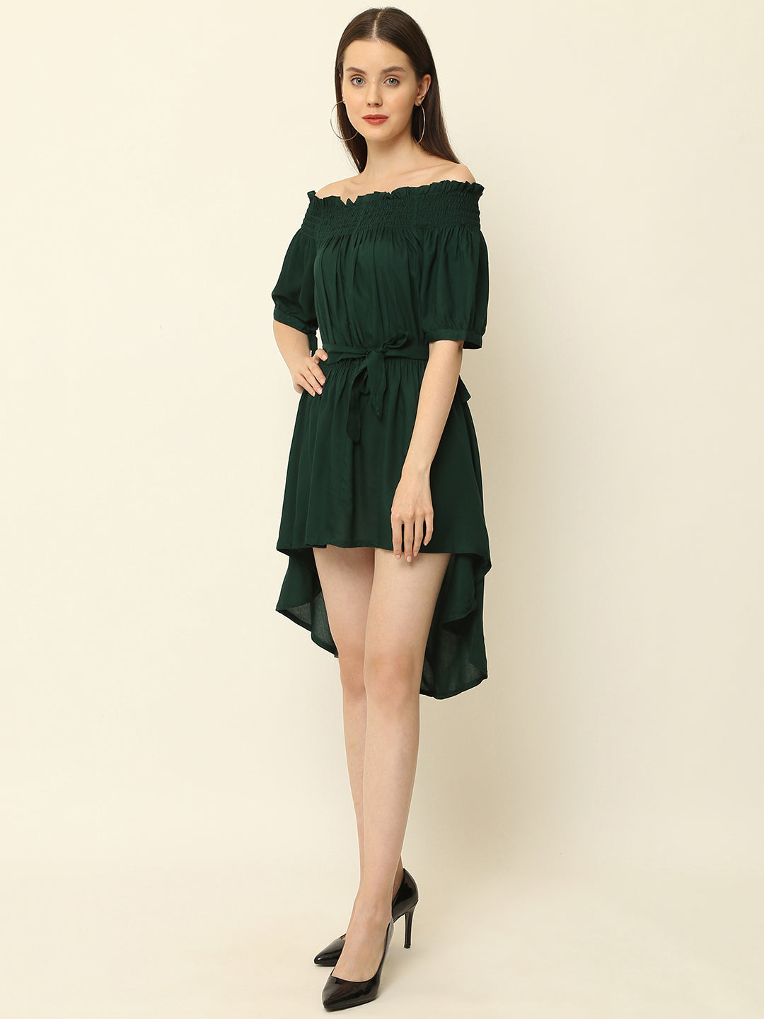Bottole Green Off Shoulder High Low One Piece Dress