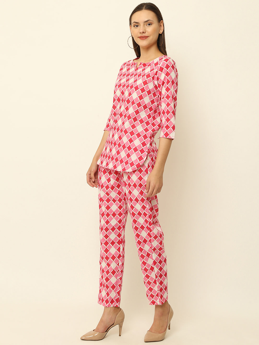 Pink Abstract Printed Cotton Co-Ord Set
