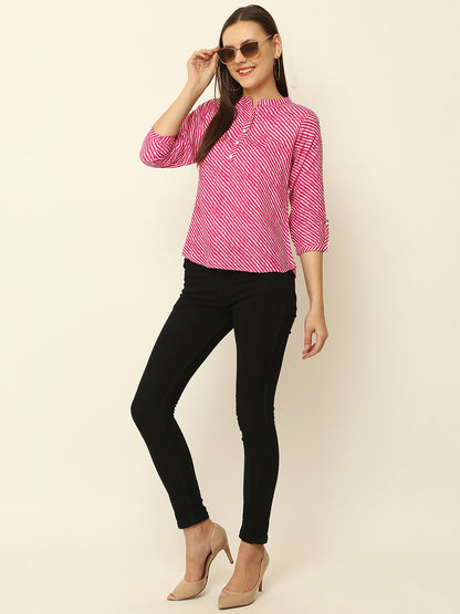 Pink Lahariya Printed Casual Top